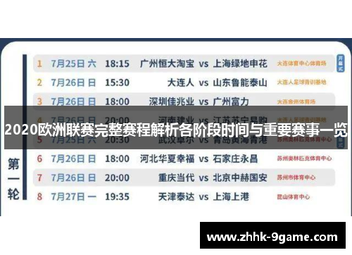 2020欧洲联赛完整赛程解析各阶段时间与重要赛事一览 2020欧洲联赛完整赛程解析各阶段时间与重要赛事一览